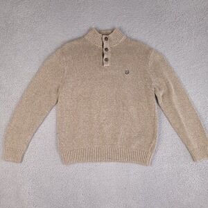 Chaps Sweater Mens Large Brown Mock Neck 1/4‎ Button Cotton Pullover